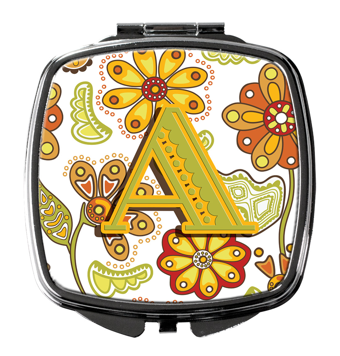 Letter A Floral Mustard and Green Compact Mirror CJ2003-ASCM