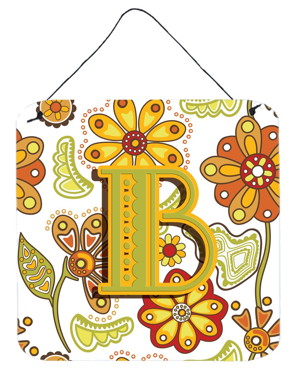 Letter B Floral Mustard and Green Wall or Door Hanging Prints CJ2003-BDS66 by Caroline's Treasures