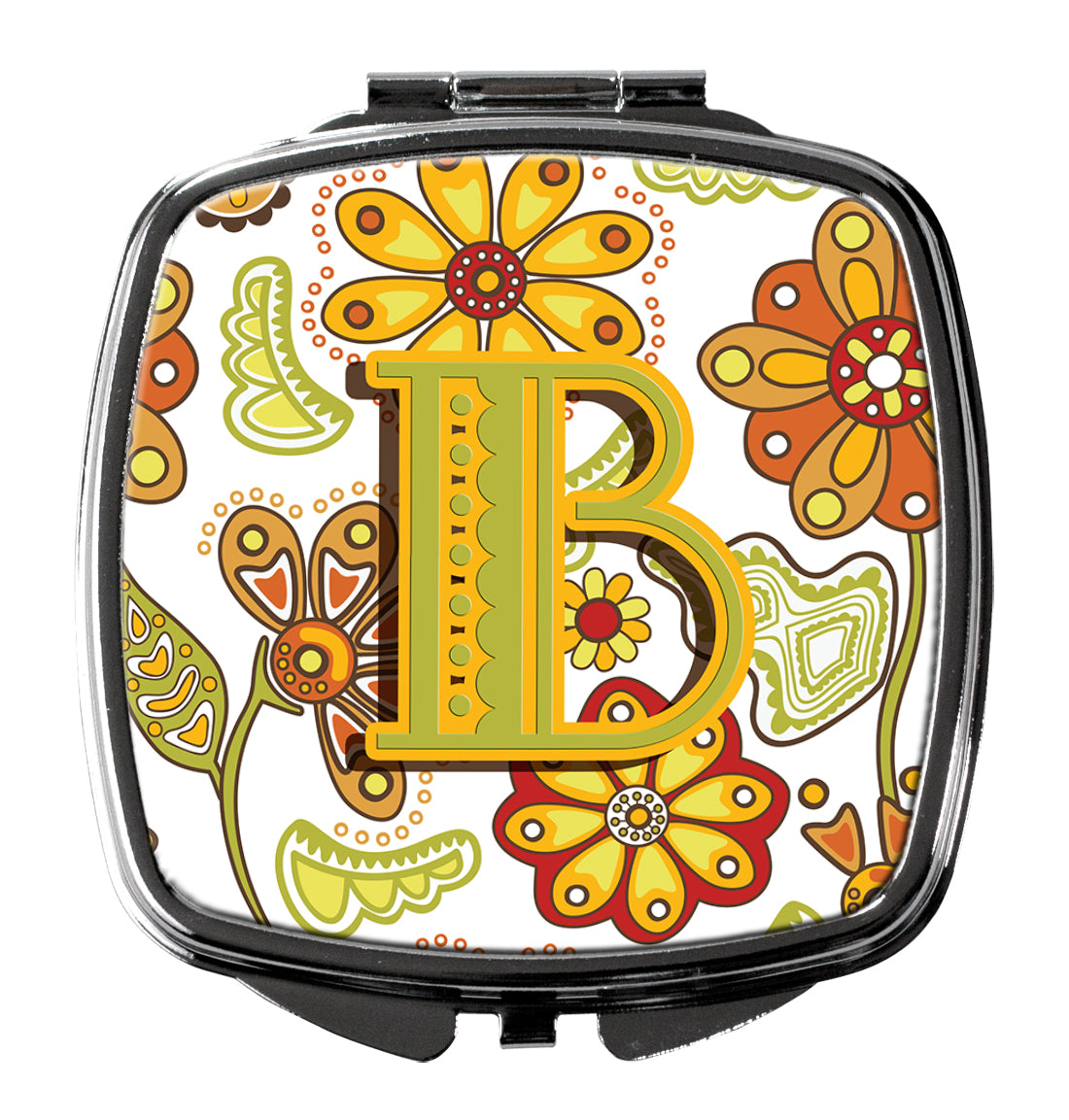 Letter B Floral Mustard and Green Compact Mirror CJ2003-BSCM
