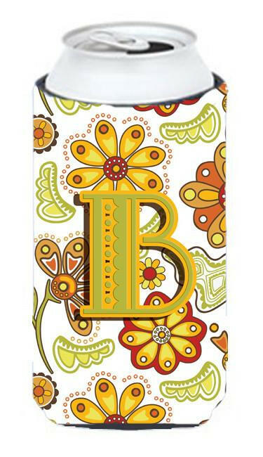 Letter B Floral Mustard and Green Tall Boy Beverage Insulator Hugger CJ2003-BTBC by Caroline&#39;s Treasures