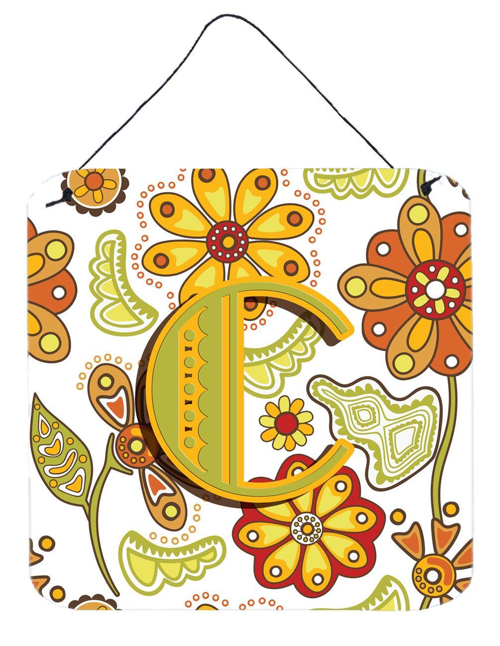 Letter C Floral Mustard and Green Wall or Door Hanging Prints CJ2003-CDS66 by Caroline's Treasures
