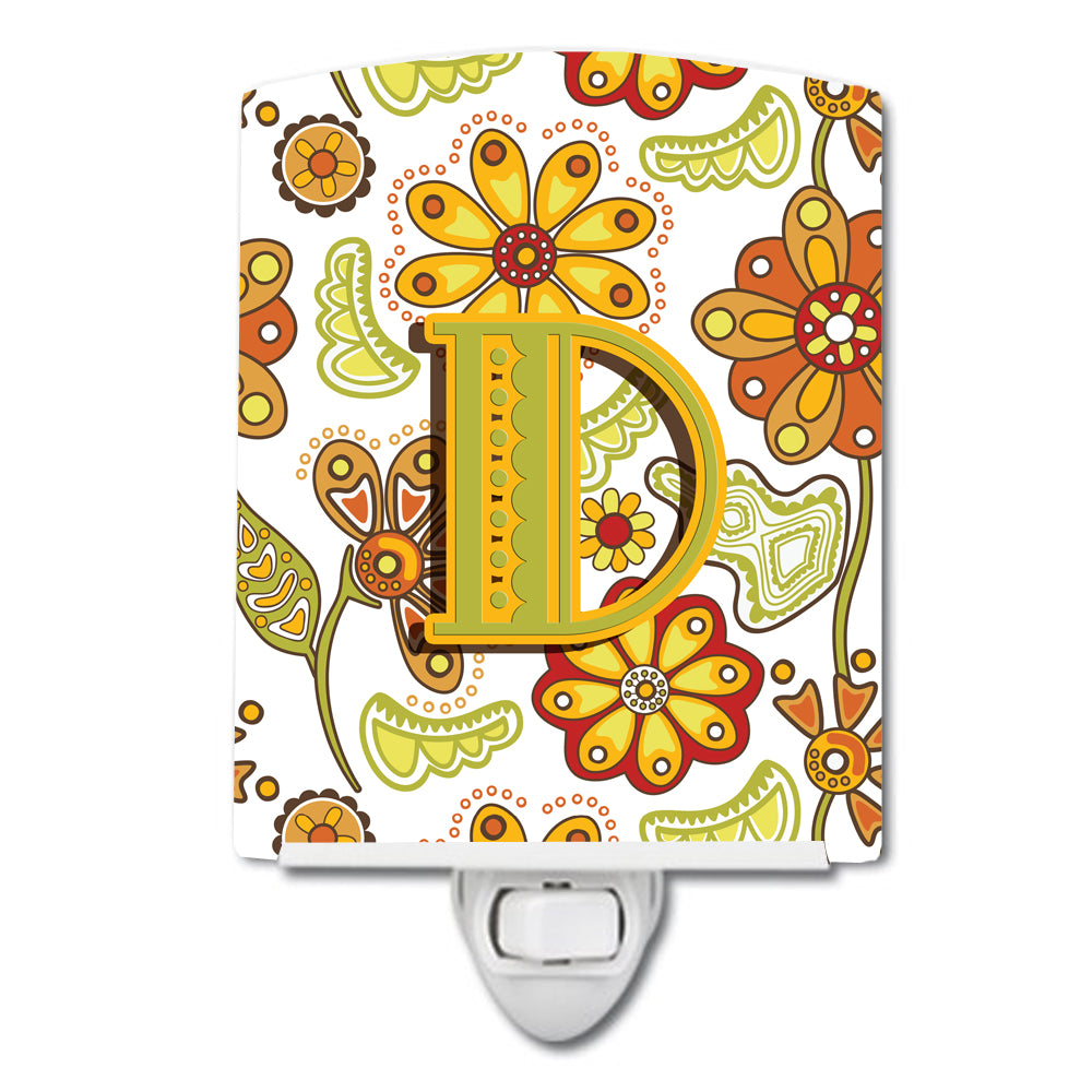 Letter D Floral Mustard and Green Ceramic Night Light CJ2003-DCNL - the-store.com