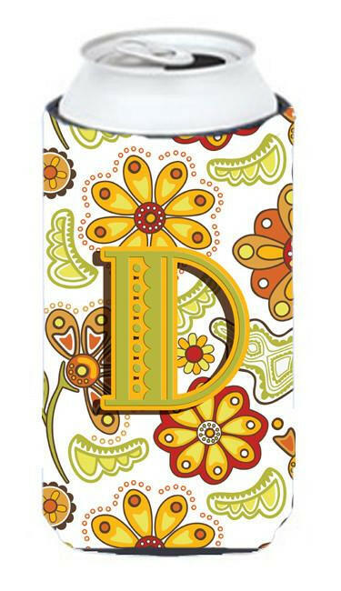 Letter D Floral Mustard and Green Tall Boy Beverage Insulator Hugger CJ2003-DTBC by Caroline&#39;s Treasures