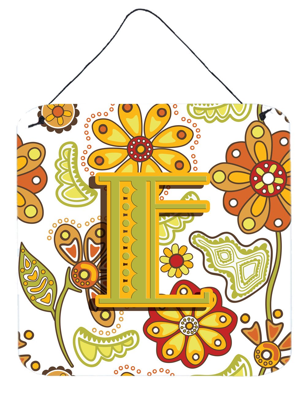 Letter E Floral Mustard and Green Wall or Door Hanging Prints CJ2003-EDS66 by Caroline's Treasures