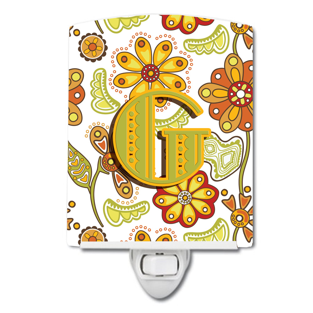 Letter G Floral Mustard and Green Ceramic Night Light CJ2003-GCNL - the-store.com