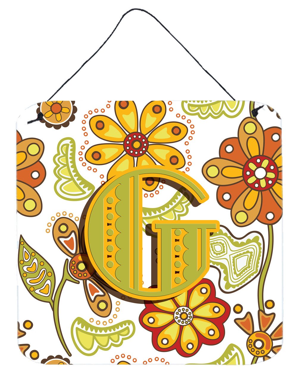 Letter G Floral Mustard and Green Wall or Door Hanging Prints CJ2003-GDS66 by Caroline's Treasures