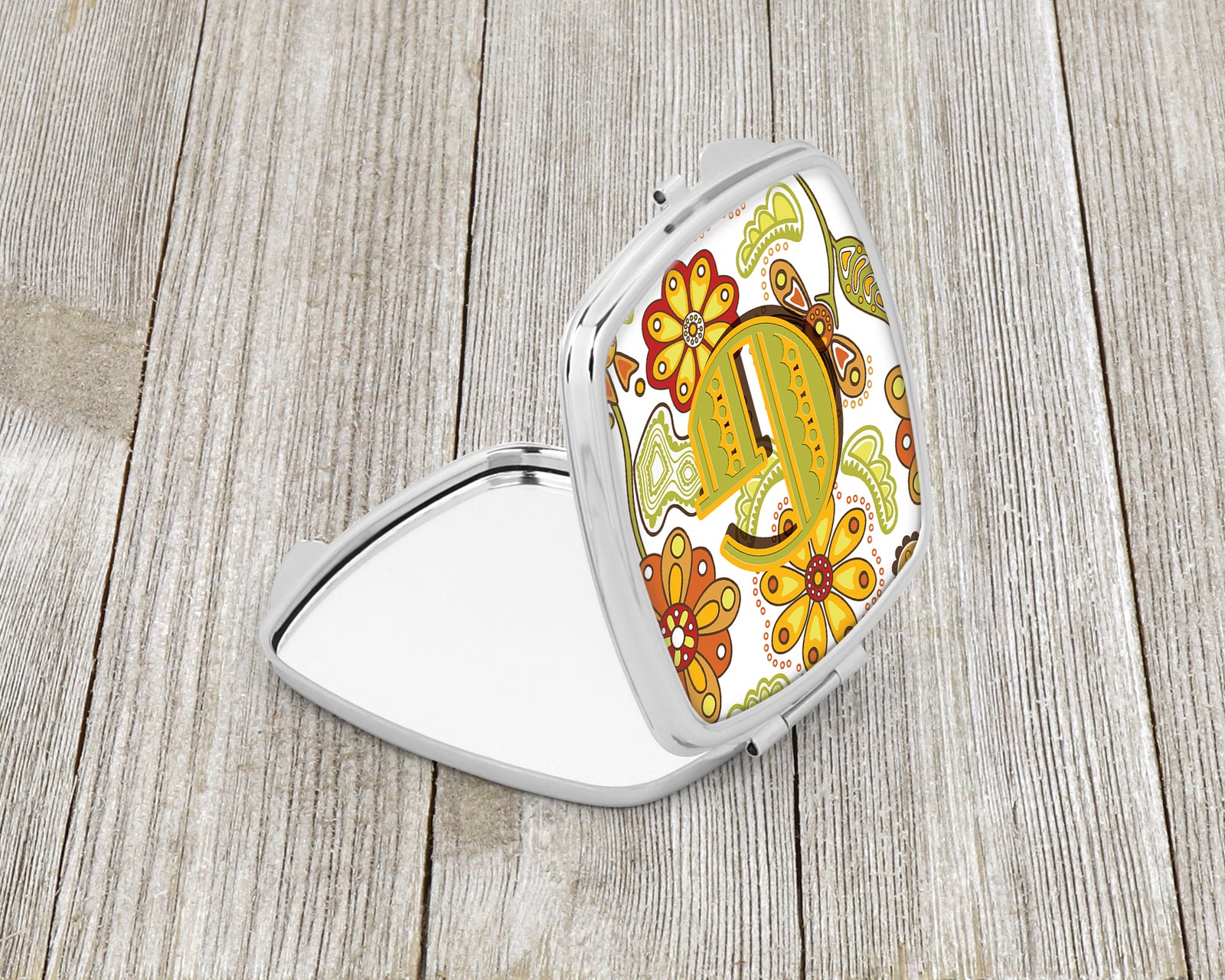 Caroline's Treasures Letter G Floral Mustard and Green Compact Mirror – Stylish Purse Mirror with Artistic Covers CJ2003-GSCM