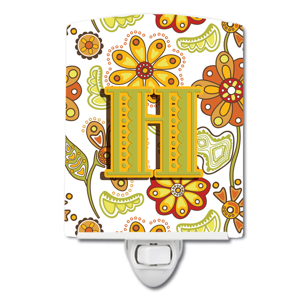 Letter H Floral Mustard and Green Ceramic Night Light CJ2003-HCNL - the-store.com