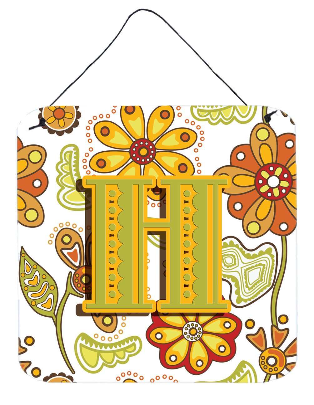 Letter H Floral Mustard and Green Wall or Door Hanging Prints CJ2003-HDS66 by Caroline's Treasures
