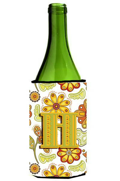 Letter H Floral Mustard and Green Wine Bottle Beverage Insulator Hugger CJ2003-HLITERK by Caroline&#39;s Treasures