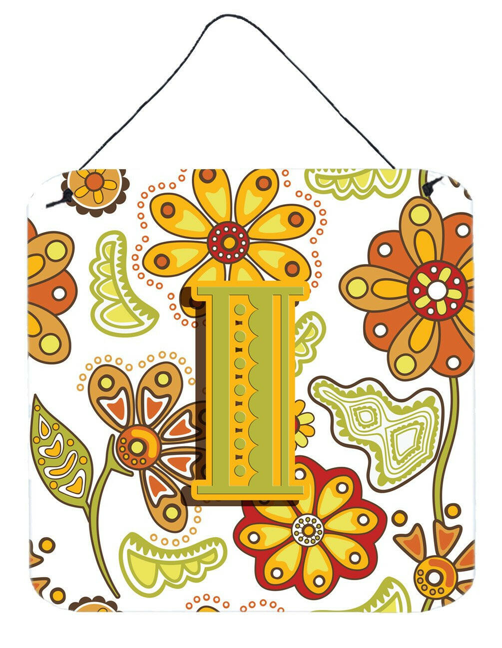 Letter I Floral Mustard and Green Wall or Door Hanging Prints CJ2003-IDS66 by Caroline&#39;s Treasures