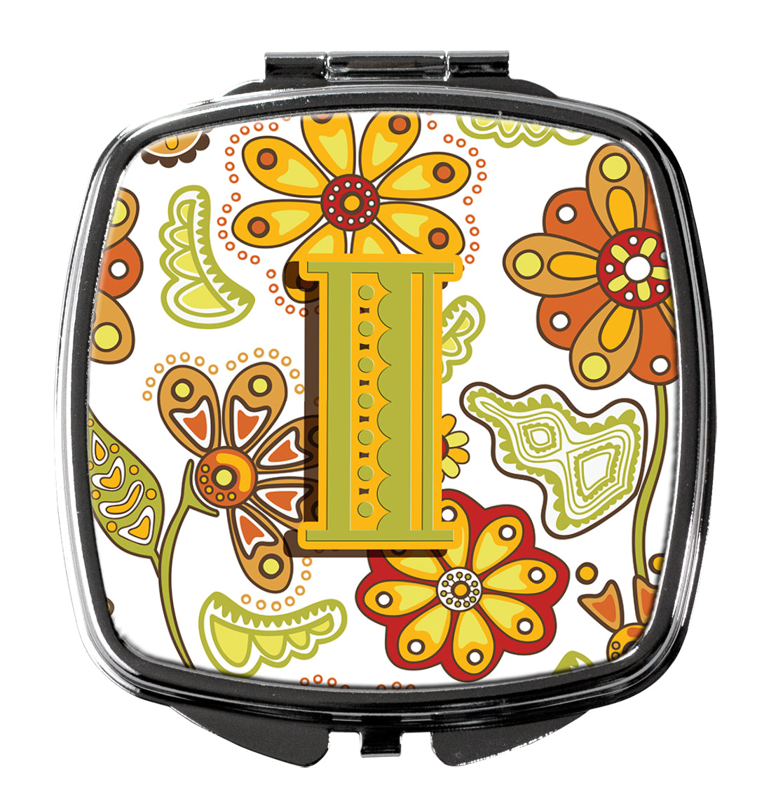 Letter I Floral Mustard and Green Compact Mirror CJ2003-ISCM