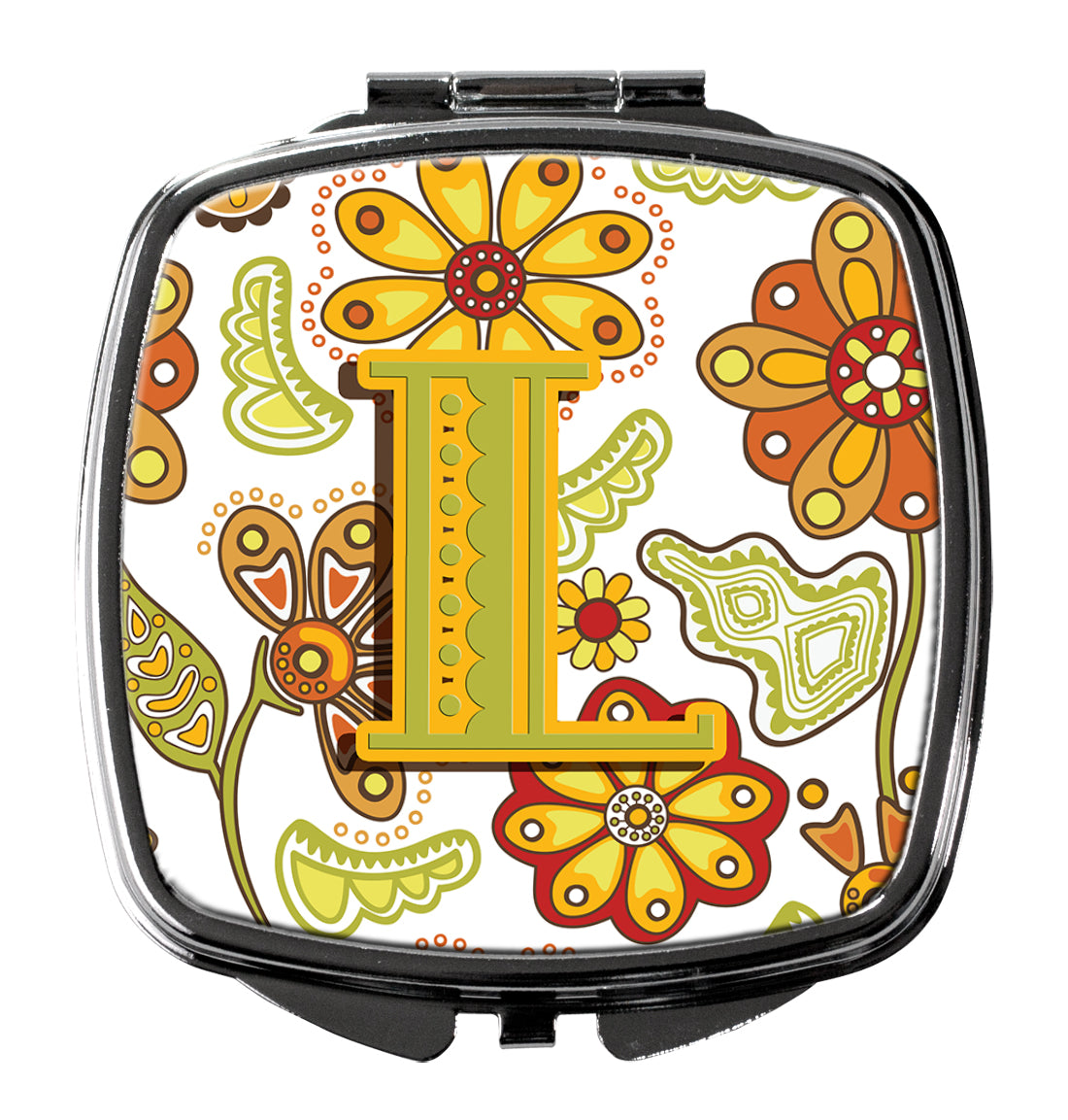 Letter L Floral Mustard and Green Compact Mirror CJ2003-LSCM  the-store.com.