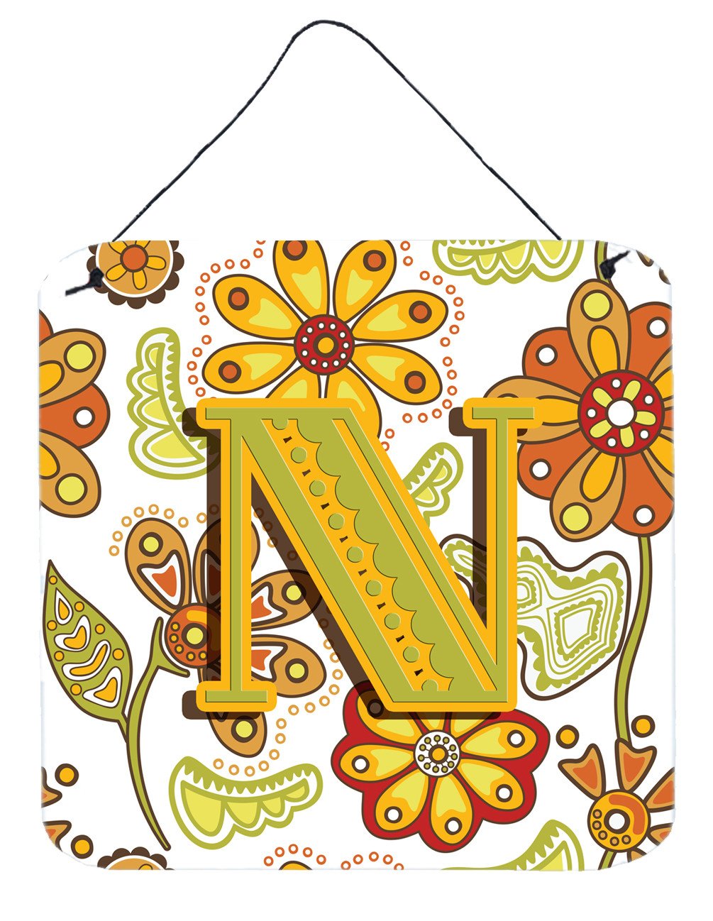 Letter N Floral Mustard and Green Wall or Door Hanging Prints CJ2003-NDS66 by Caroline's Treasures
