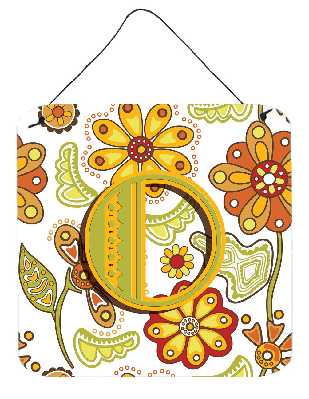 Letter O Floral Mustard and Green Wall or Door Hanging Prints CJ2003-ODS66 by Caroline&#39;s Treasures