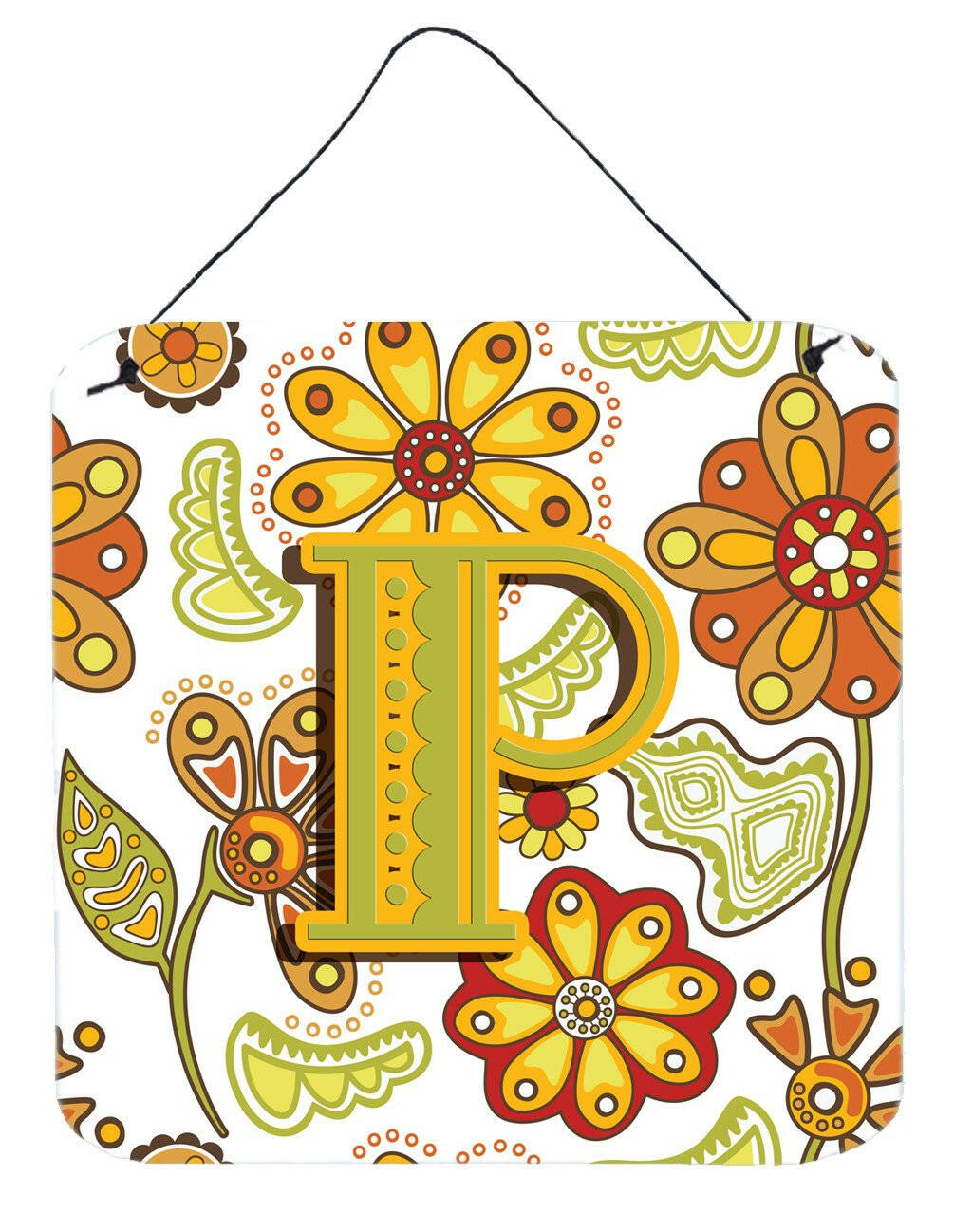 Letter P Floral Mustard and Green Wall or Door Hanging Prints CJ2003-PDS66 by Caroline&#39;s Treasures