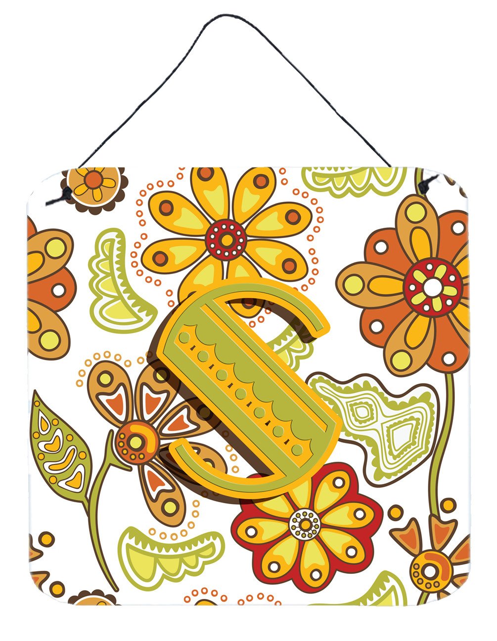 Letter S Floral Mustard and Green Wall or Door Hanging Prints CJ2003-SDS66 by Caroline&#39;s Treasures
