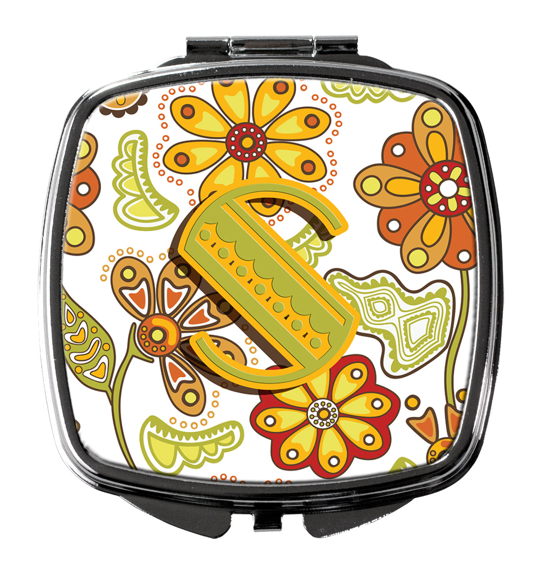 Letter S Floral Mustard and Green Compact Mirror CJ2003-SSCM  the-store.com.