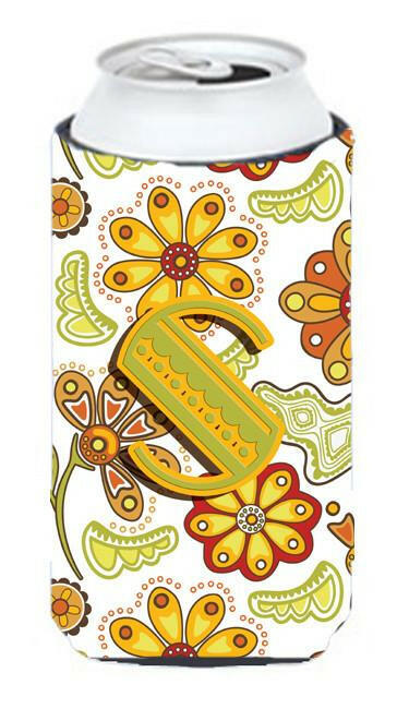 Letter S Floral Mustard and Green Tall Boy Beverage Insulator Hugger CJ2003-STBC by Caroline&#39;s Treasures