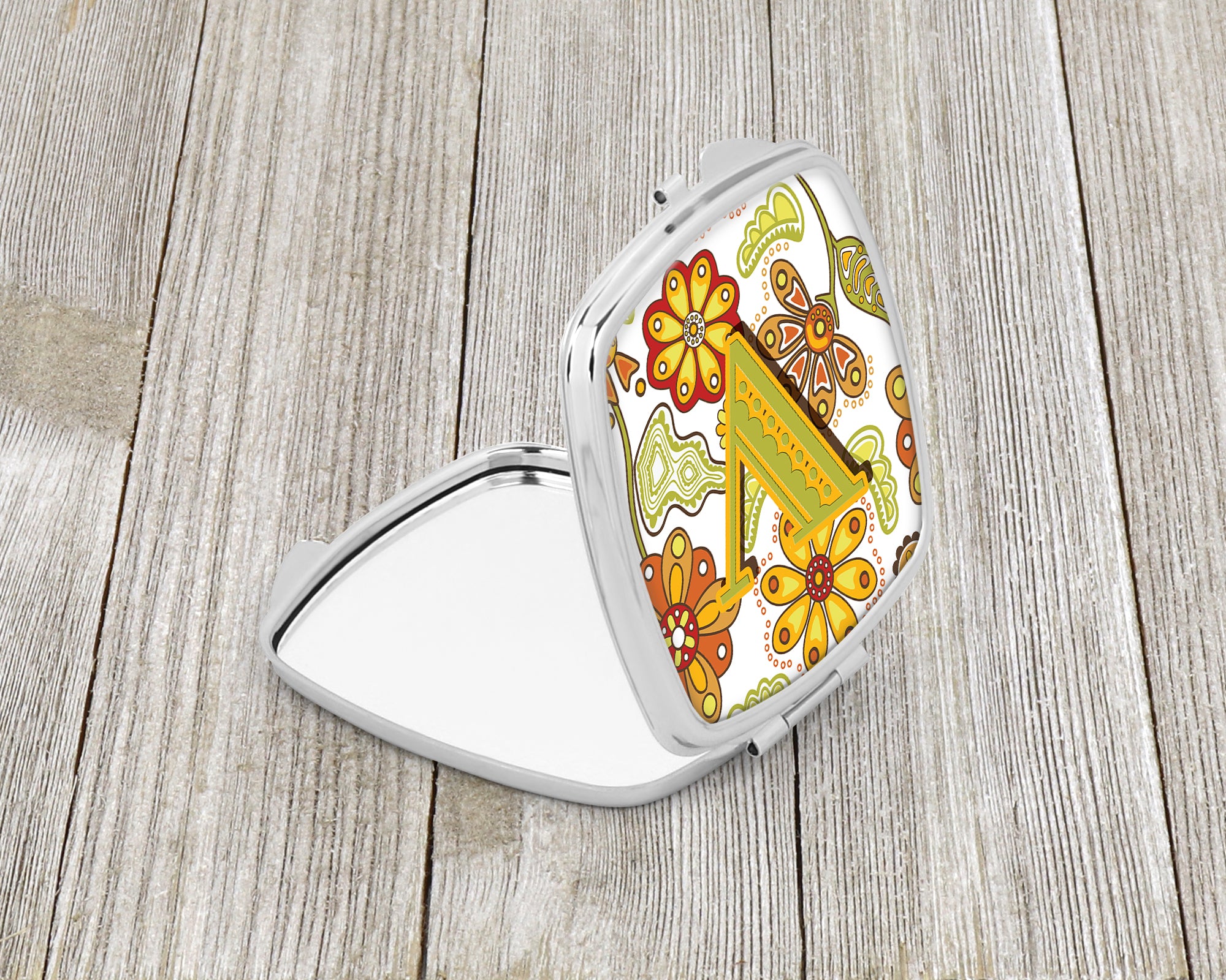 Letter V Floral Mustard and Green Compact Mirror CJ2003-VSCM  the-store.com.