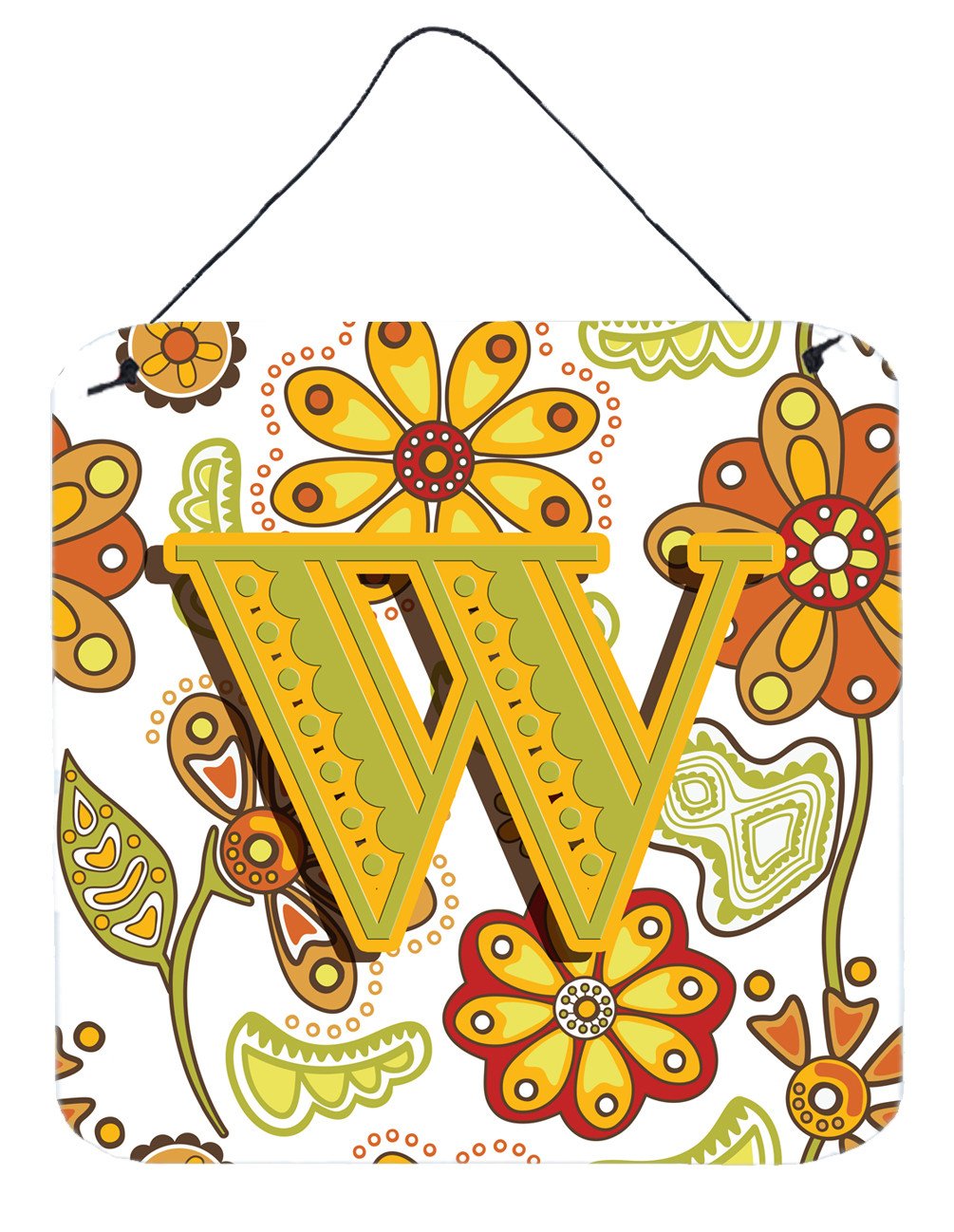 Letter W Floral Mustard and Green Wall or Door Hanging Prints CJ2003-WDS66 by Caroline's Treasures