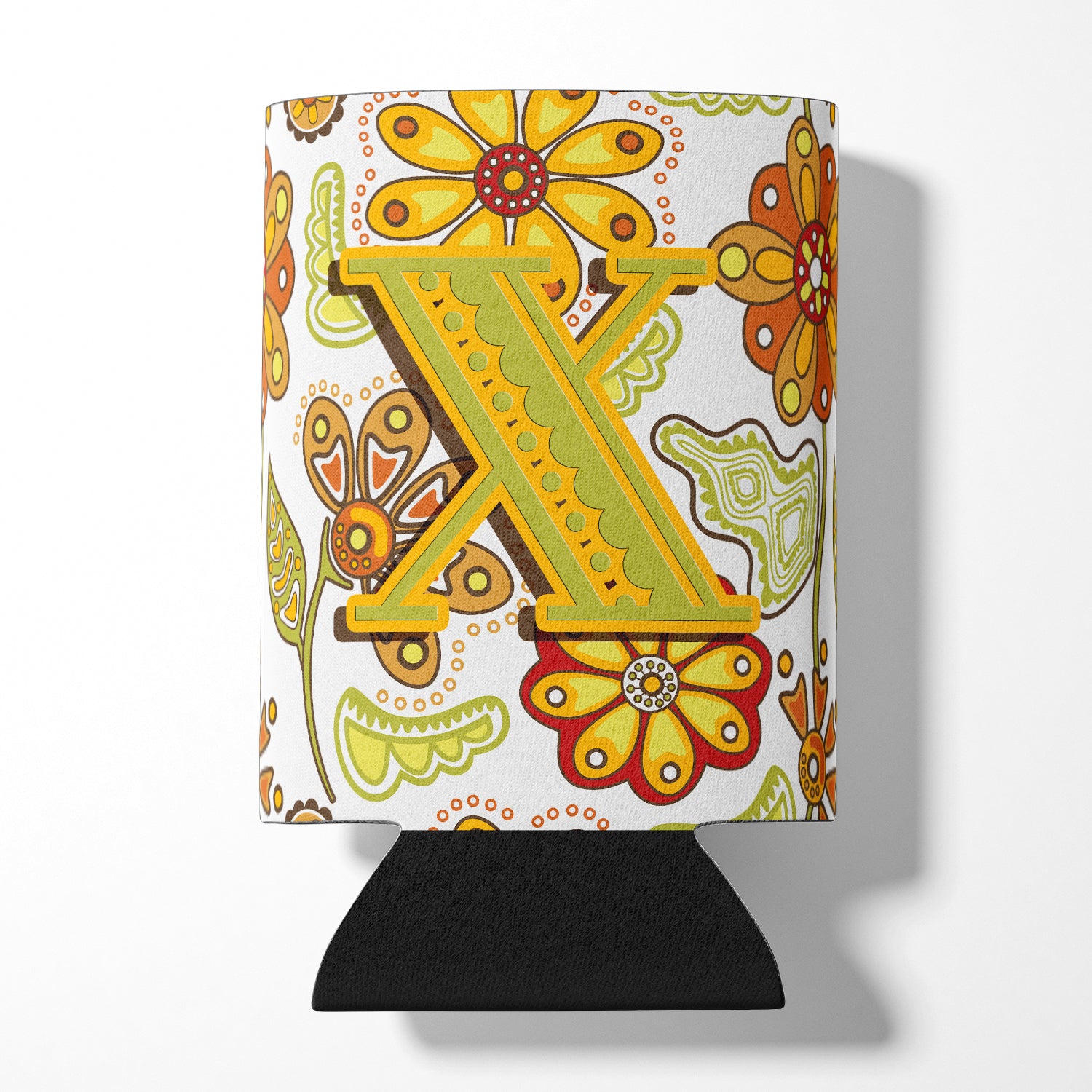 Letter X Floral Mustard and Green Can or Bottle Hugger CJ2003-XCC