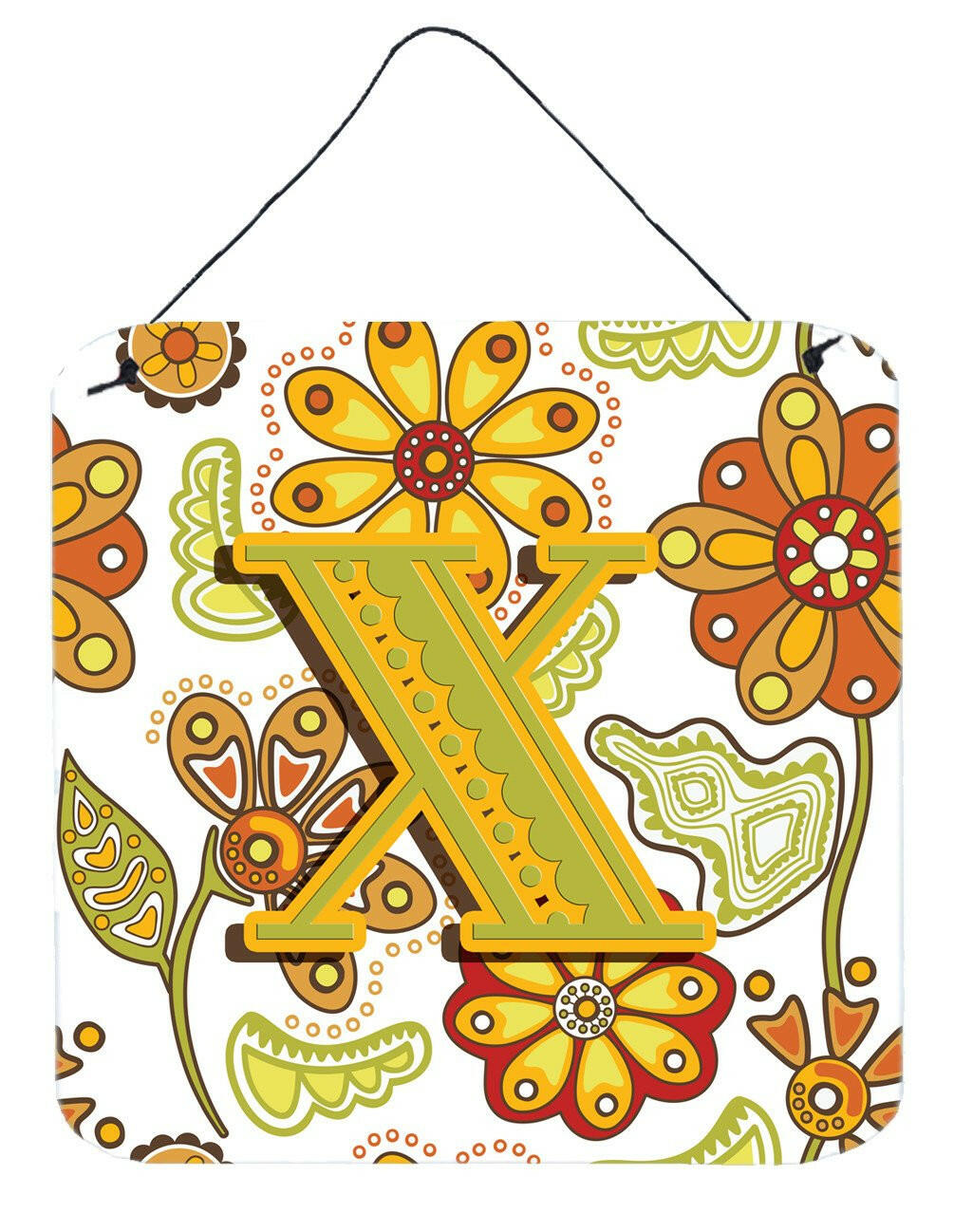 Letter X Floral Mustard and Green Wall or Door Hanging Prints CJ2003-XDS66 by Caroline&#39;s Treasures