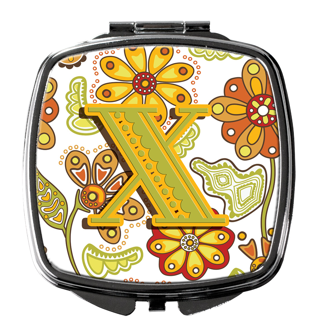 Letter X Floral Mustard and Green Compact Mirror CJ2003-XSCM