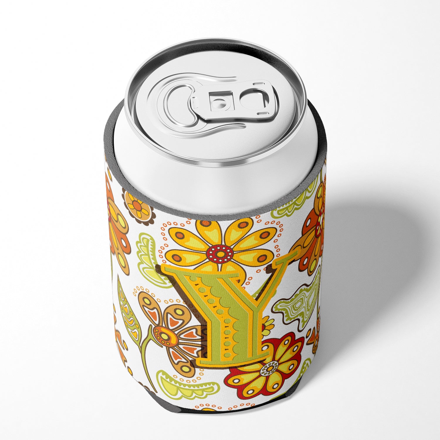 Letter Y Floral Mustard and Green Can or Bottle Hugger CJ2003-YCC.