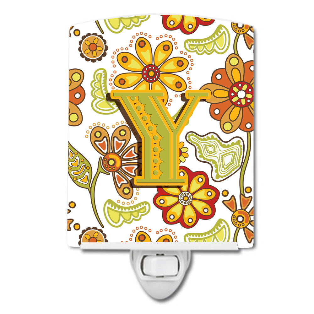 Letter Y Floral Mustard and Green Ceramic Night Light CJ2003-YCNL - the-store.com