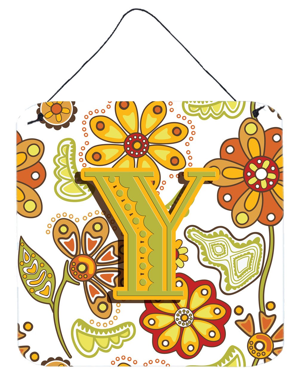 Letter Y Floral Mustard and Green Wall or Door Hanging Prints CJ2003-YDS66 by Caroline's Treasures