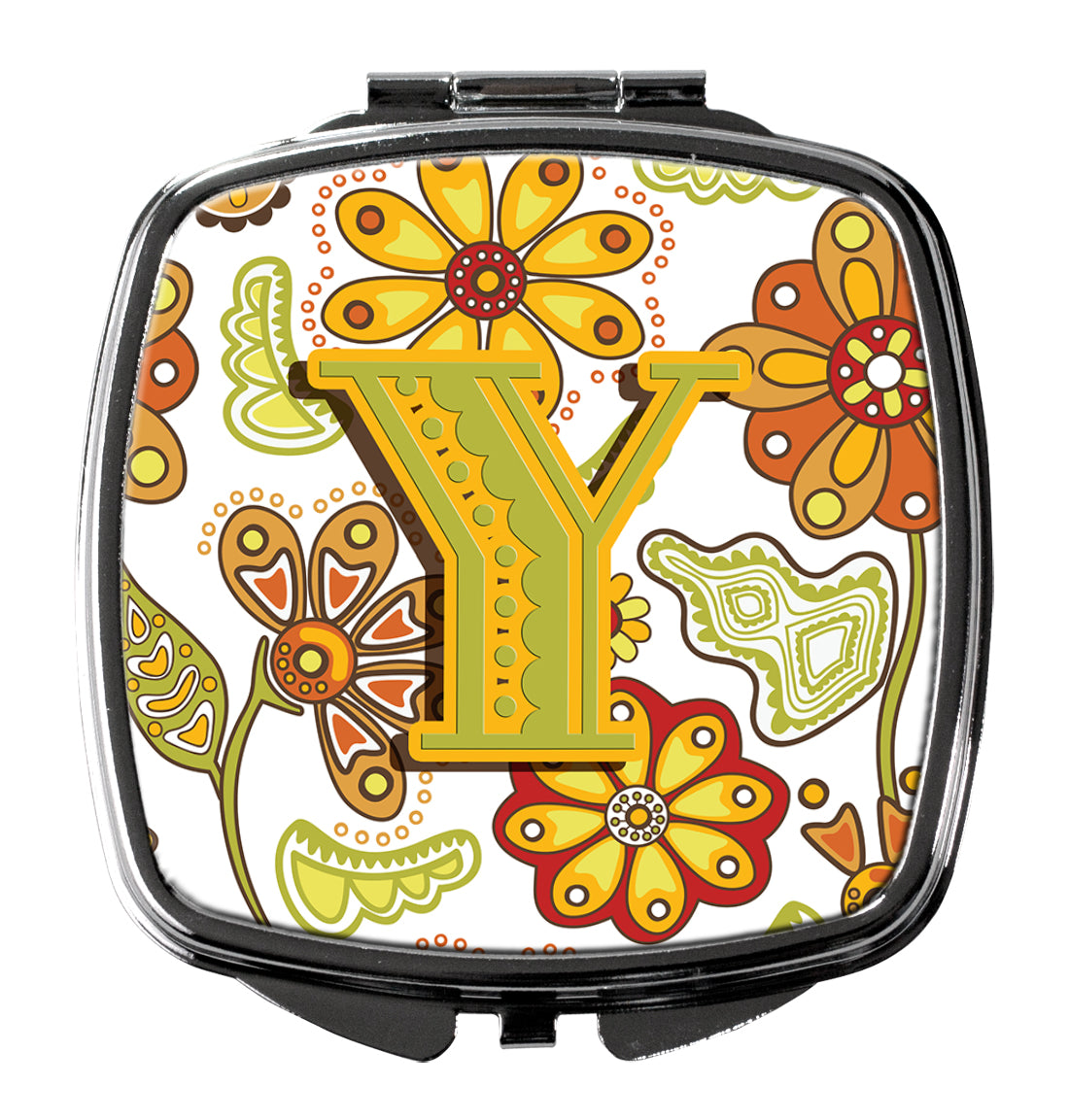 Caroline's Treasures Letter Y Floral Mustard and Green Compact Mirror – Stylish Purse Mirror with Artistic Covers CJ2003-YSCM