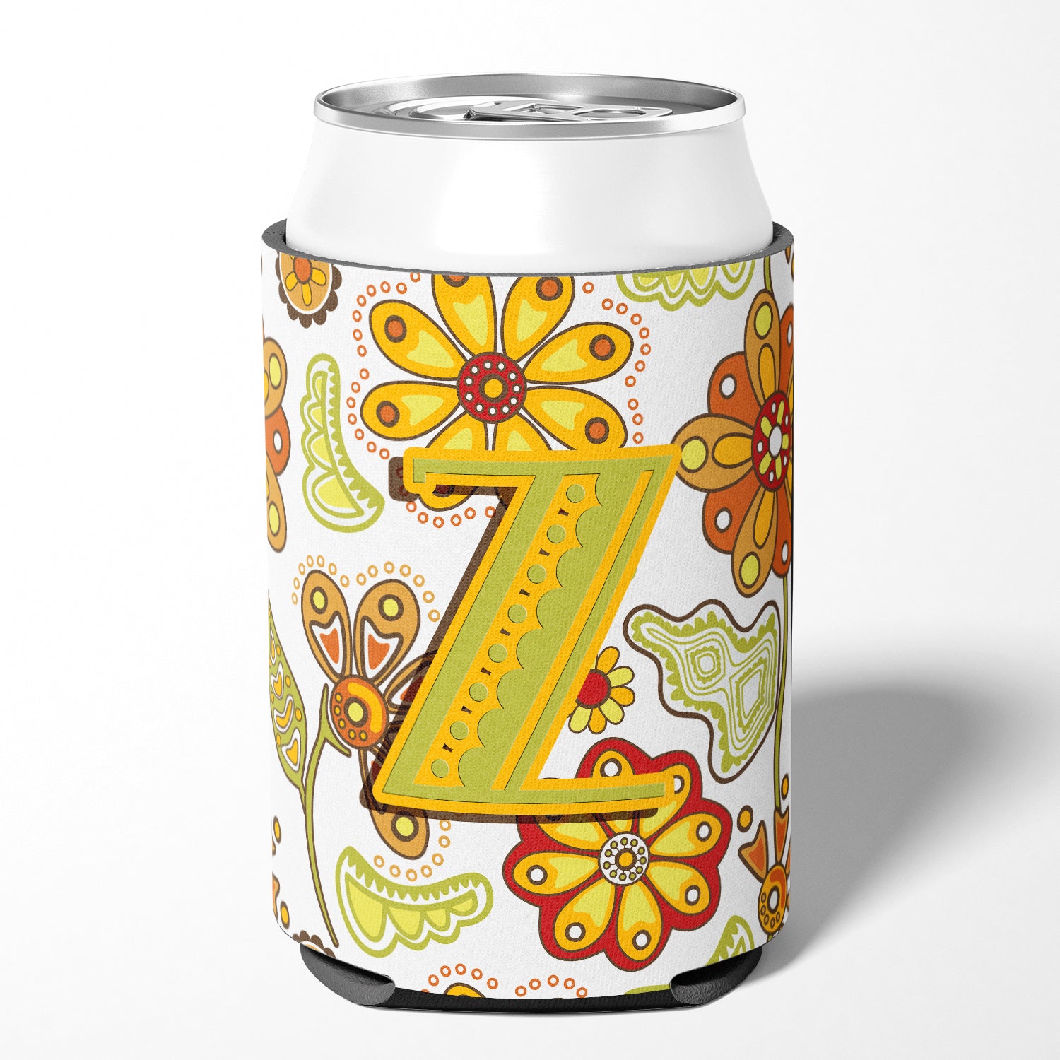 Letter Z Floral Mustard and Green Can or Bottle Hugger CJ2003-ZCC