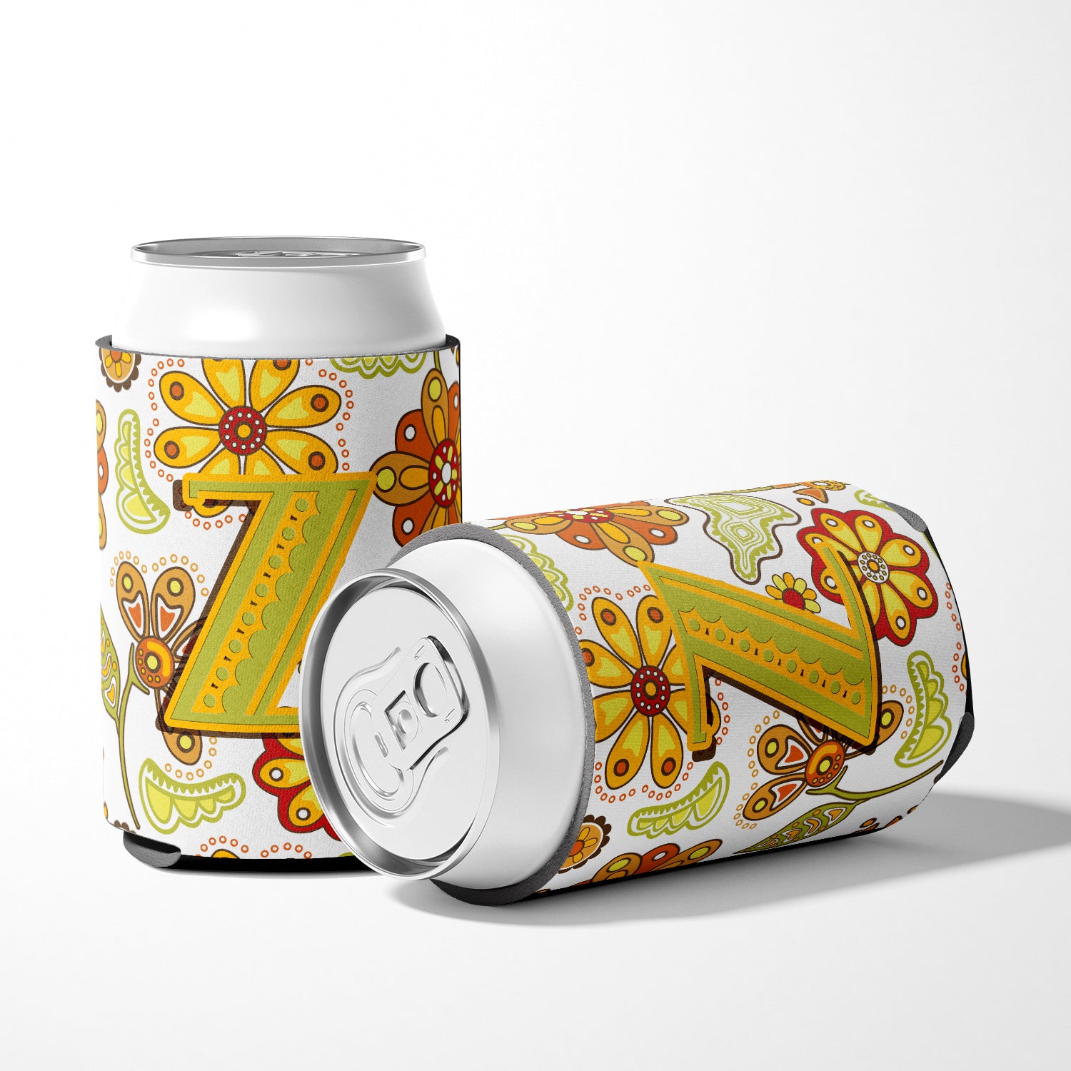 Letter Z Floral Mustard and Green Can or Bottle Hugger CJ2003-ZCC.
