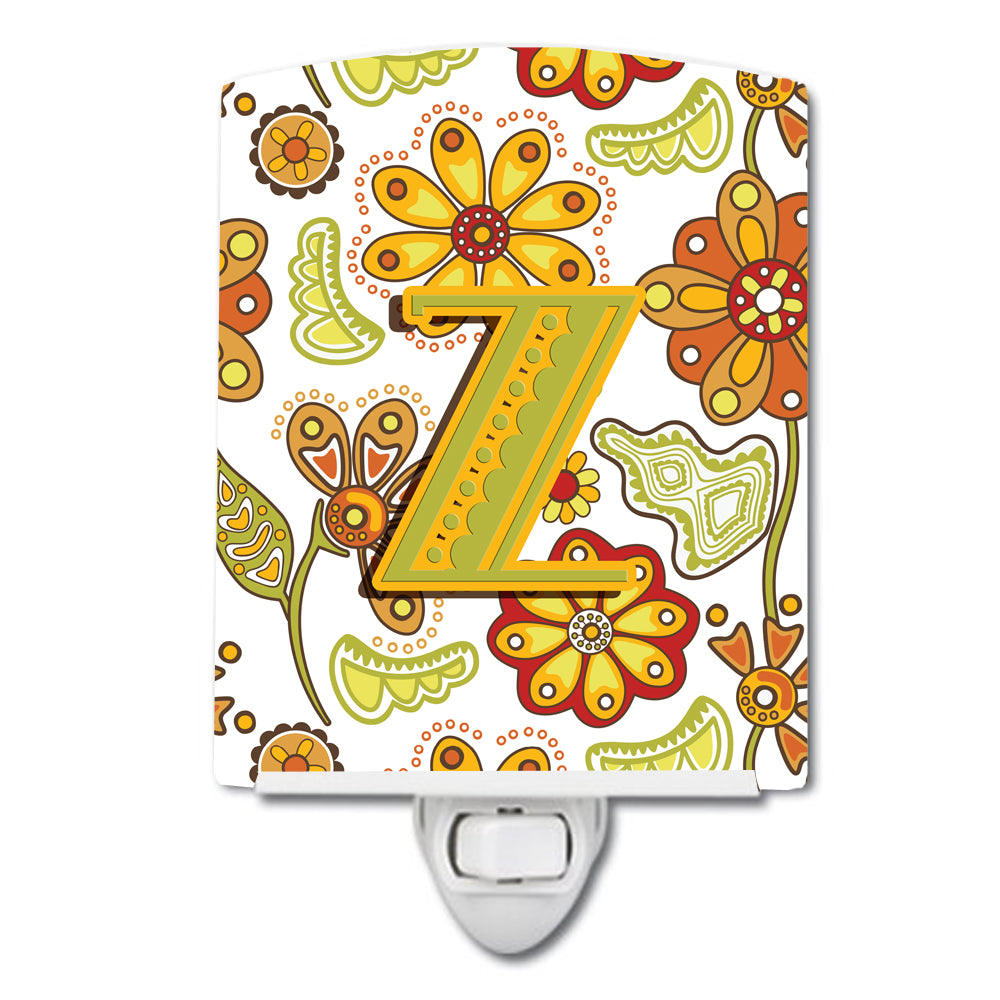 Letter Z Floral Mustard and Green Ceramic Night Light CJ2003-ZCNL - the-store.com