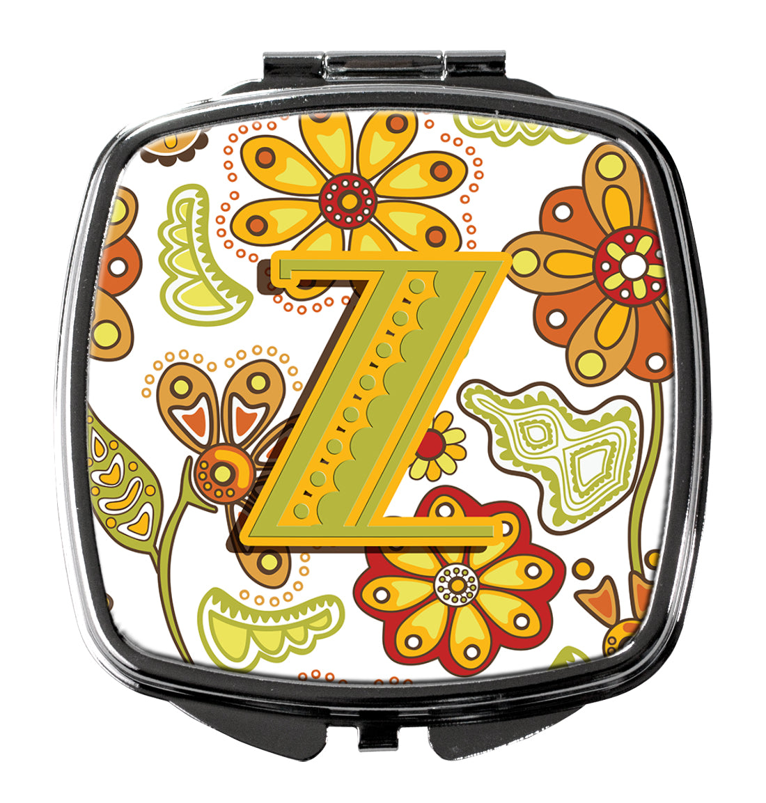 Caroline's Treasures Letter Z Floral Mustard and Green Compact Mirror – Stylish Purse Mirror with Artistic Covers CJ2003-ZSCM