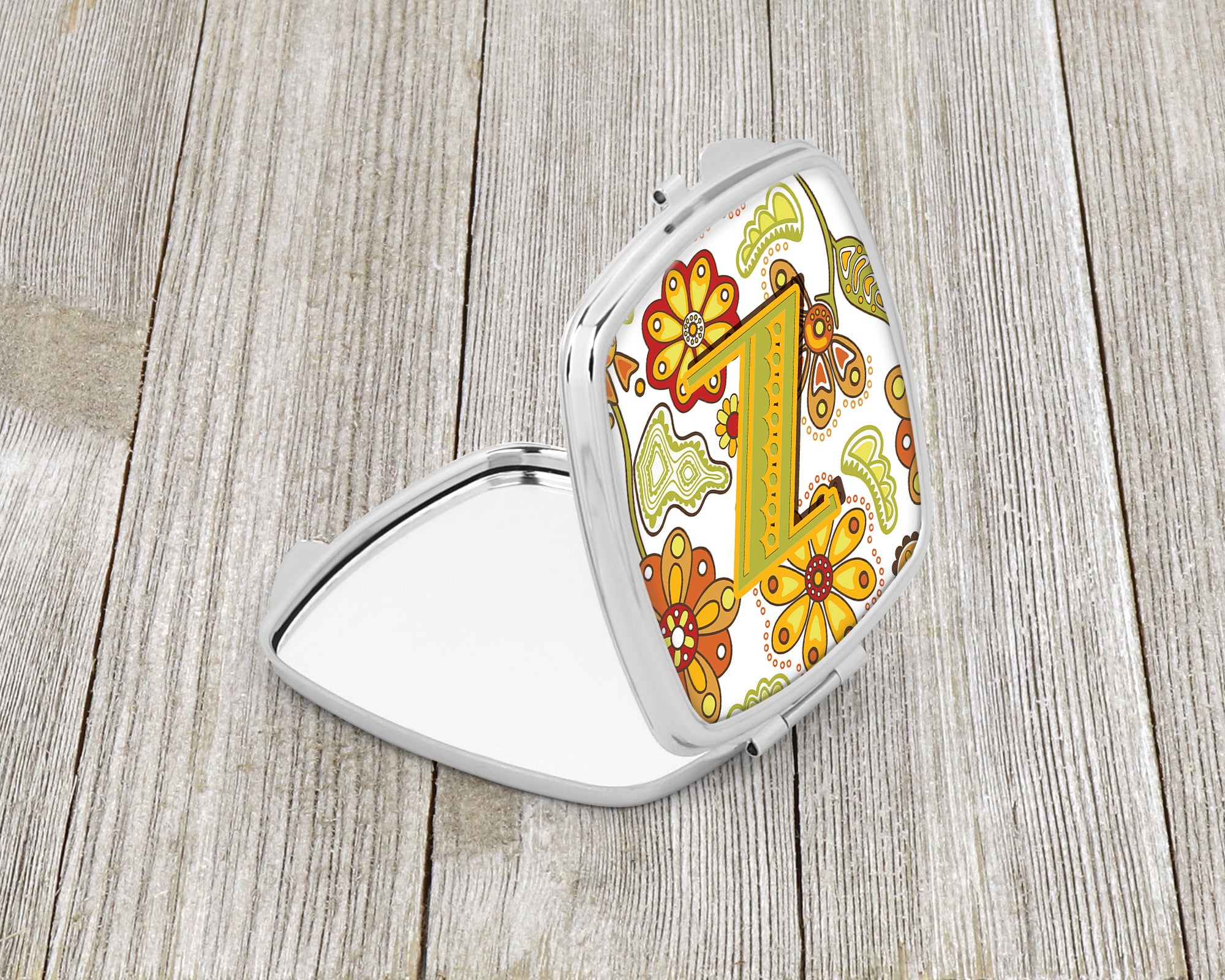 Letter Z Floral Mustard and Green Compact Mirror CJ2003-ZSCM