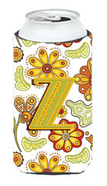 Letter Z Floral Mustard and Green Tall Boy Beverage Insulator Hugger CJ2003-ZTBC by Caroline&#39;s Treasures