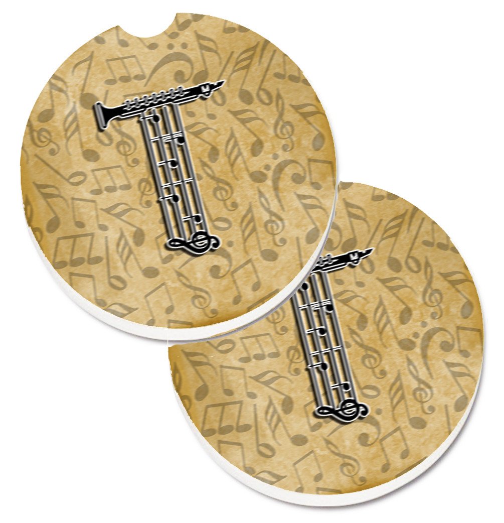 Letter T Musical Instrument Alphabet Set of 2 Cup Holder Car Coasters CJ2004-TCARC by Caroline&#39;s Treasures
