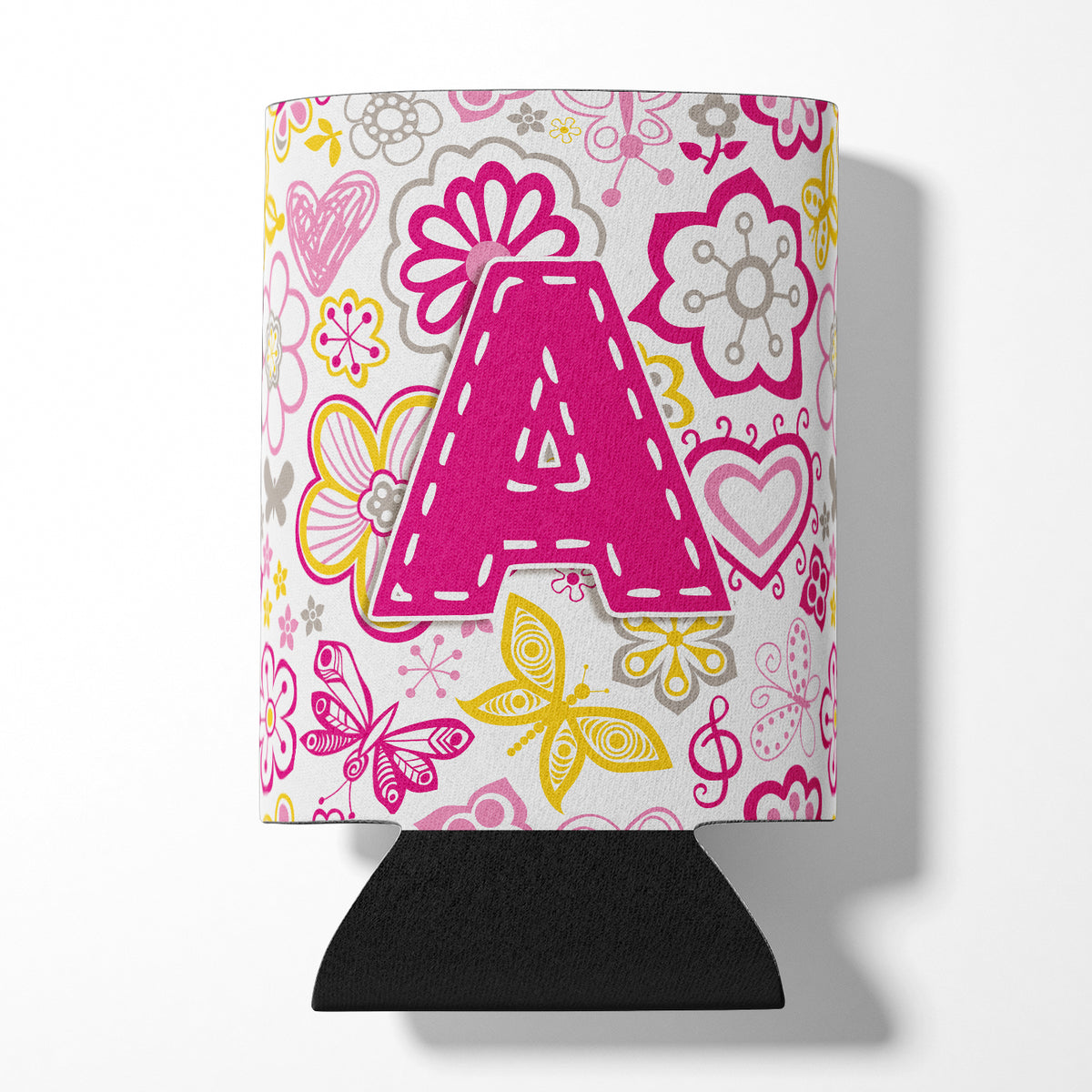 Letter A Flowers and Butterflies Pink Can or Bottle Hugger CJ2005-ACC