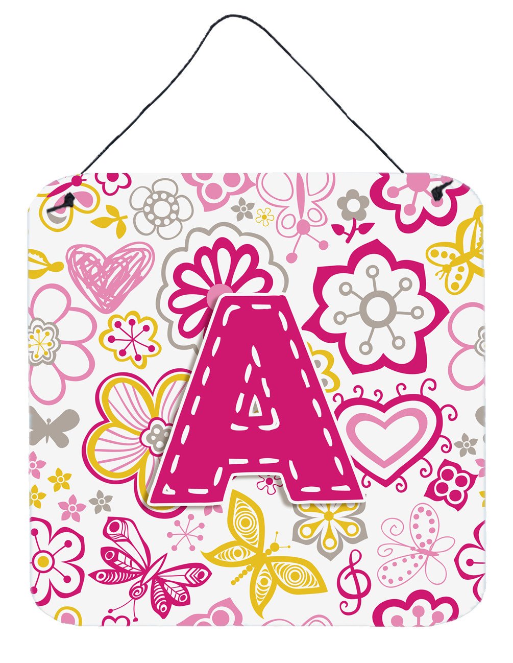 Letter A Flowers and Butterflies Pink Wall or Door Hanging Prints CJ2005-ADS66 by Caroline&#39;s Treasures