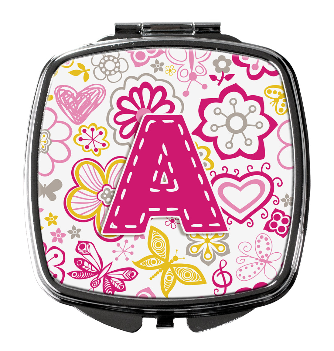 Letter A Flowers and Butterflies Pink Compact Mirror CJ2005-ASCM  the-store.com.