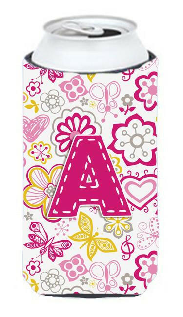 Letter A Flowers and Butterflies Pink Tall Boy Beverage Insulator Hugger CJ2005-ATBC by Caroline&#39;s Treasures
