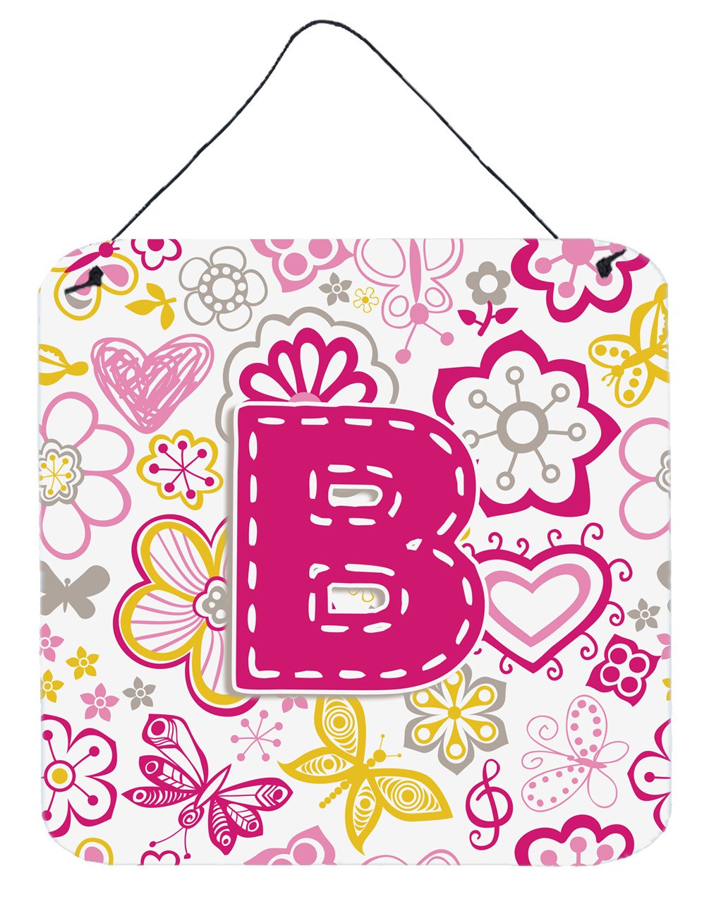 Letter B Flowers and Butterflies Pink Wall or Door Hanging Prints CJ2005-BDS66 by Caroline&#39;s Treasures