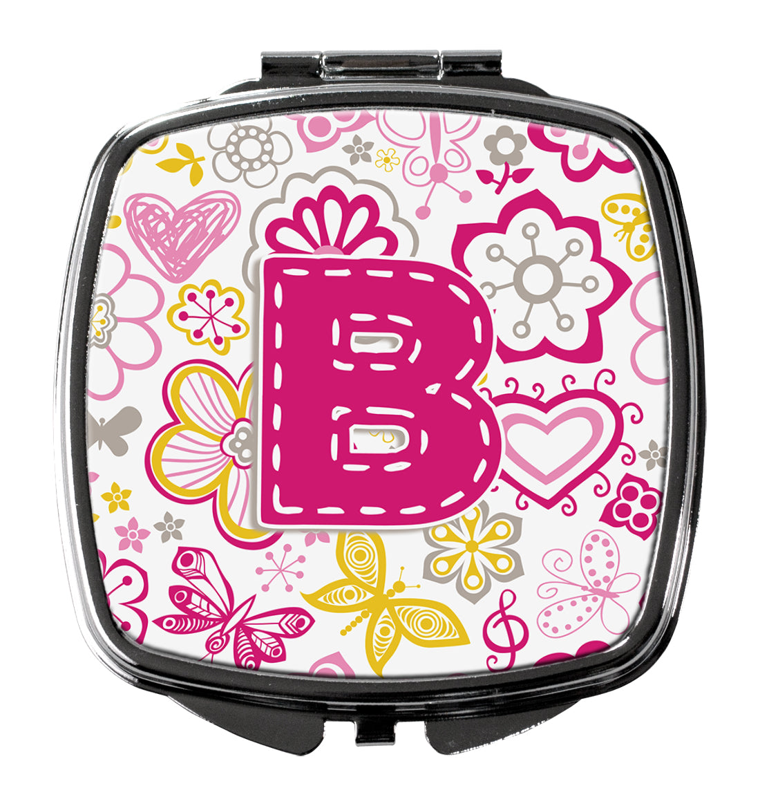 Letter B Flowers and Butterflies Pink Compact Mirror CJ2005-BSCM  the-store.com.