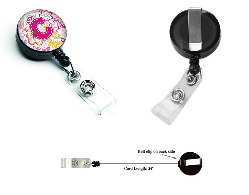 Letter C Flowers and Butterflies Pink Retractable Badge Reel CJ2005-CBR