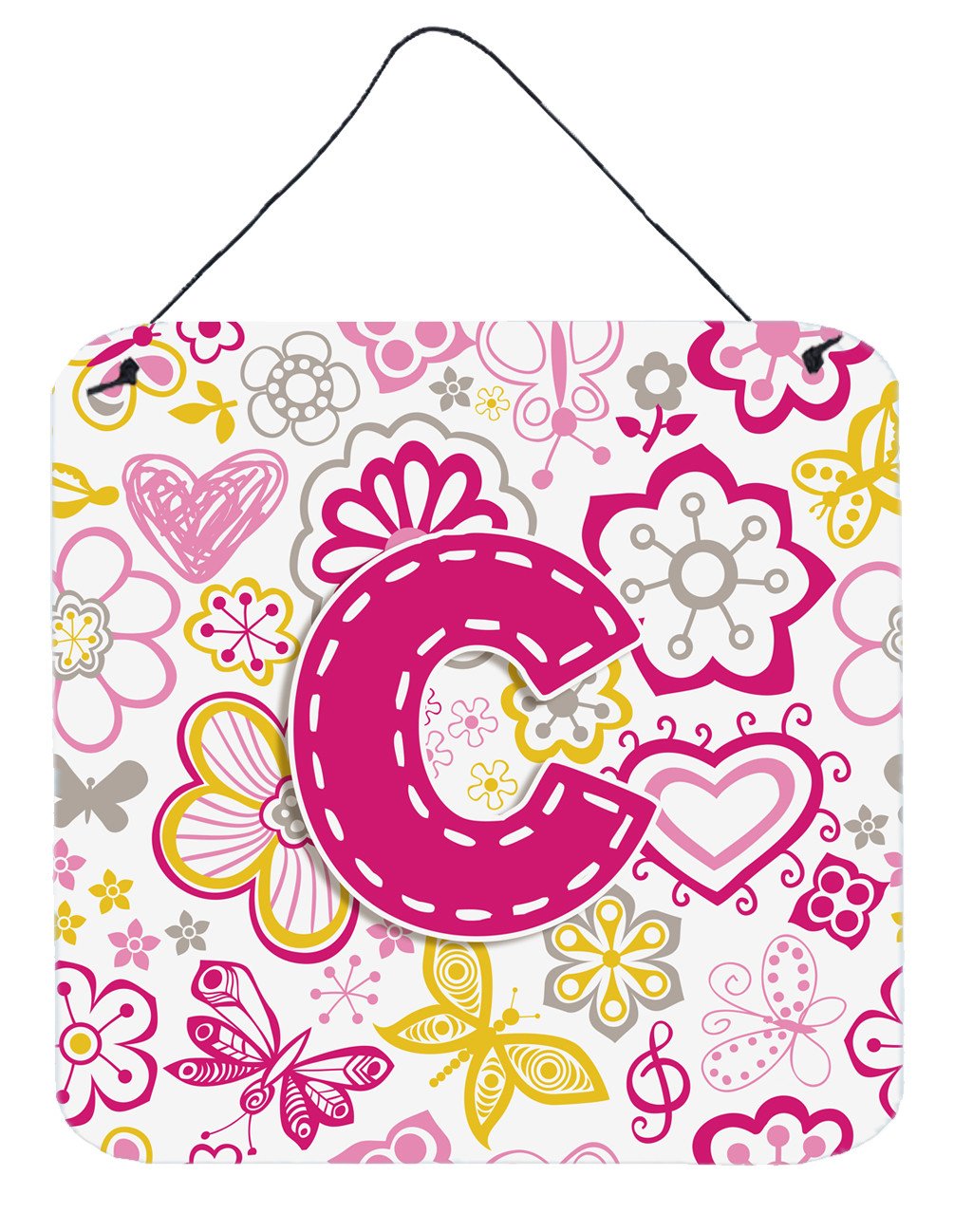Letter C Flowers and Butterflies Pink Wall or Door Hanging Prints CJ2005-CDS66 by Caroline&#39;s Treasures