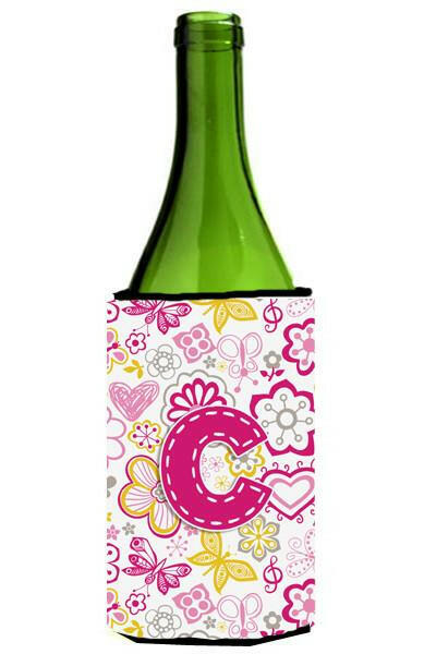 Letter C Flowers and Butterflies Pink Wine Bottle Beverage Insulator Hugger CJ2005-CLITERK by Caroline&#39;s Treasures