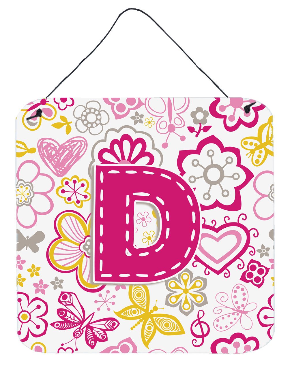 Letter D Flowers and Butterflies Pink Wall or Door Hanging Prints CJ2005-DDS66 by Caroline&#39;s Treasures