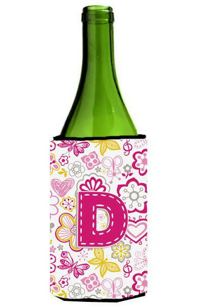Letter D Flowers and Butterflies Pink Wine Bottle Beverage Insulator Hugger CJ2005-DLITERK by Caroline&#39;s Treasures